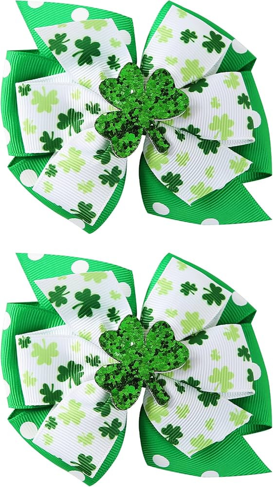 2 Pack St Patricks Day Hair Bows Green Glitter Clover Alligator Clips Girls Women Shamrock Irish ... | Amazon (US)
