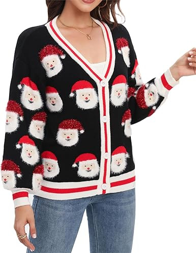 LUBOT Christmas Sweaters Cardigans for Women Ugly Soft Fuzzy Knit Long Sleeve Pullover for Christ... | Amazon (US)