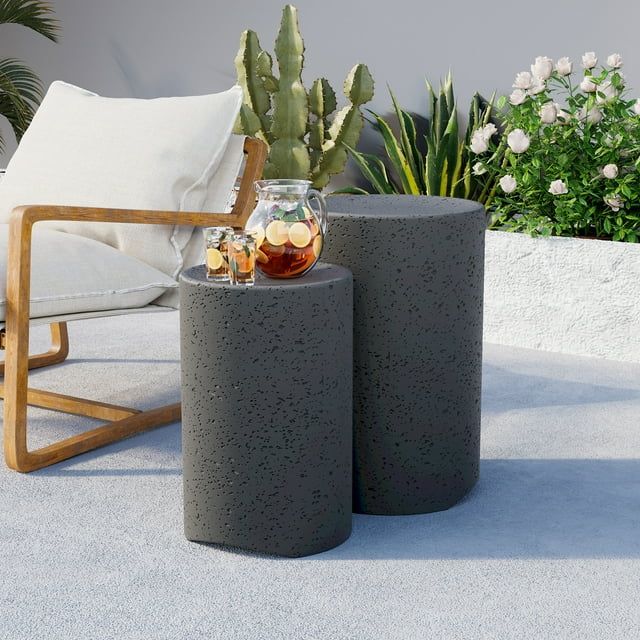 COSIEST Concrete Side Table, Set of 2 Round Outdoor Side Tables, Decorative Garden Stools for Ind... | Walmart (US)