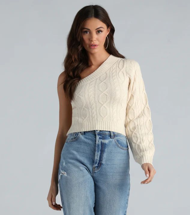 Better Half Cable Knit One Shoulder Sweater Top | Windsor Stores