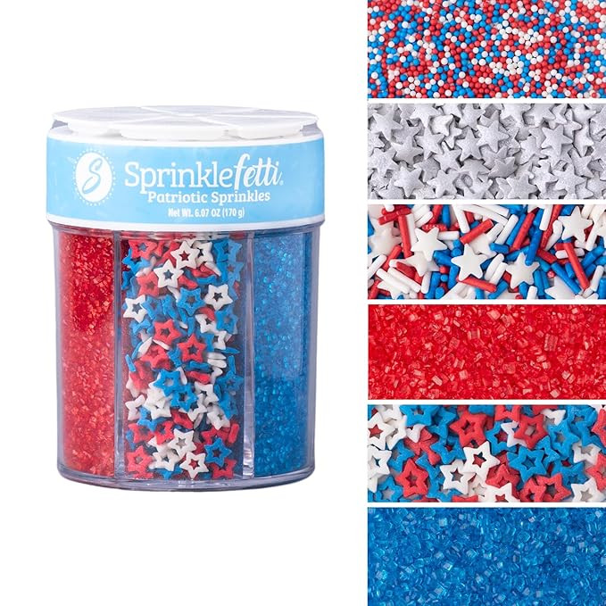 Sweets Indeed Sprinkles 6 Cell 4th of July Patriotic Red White and Blue Edible Sprinkle Mix Jimmi... | Amazon (US)