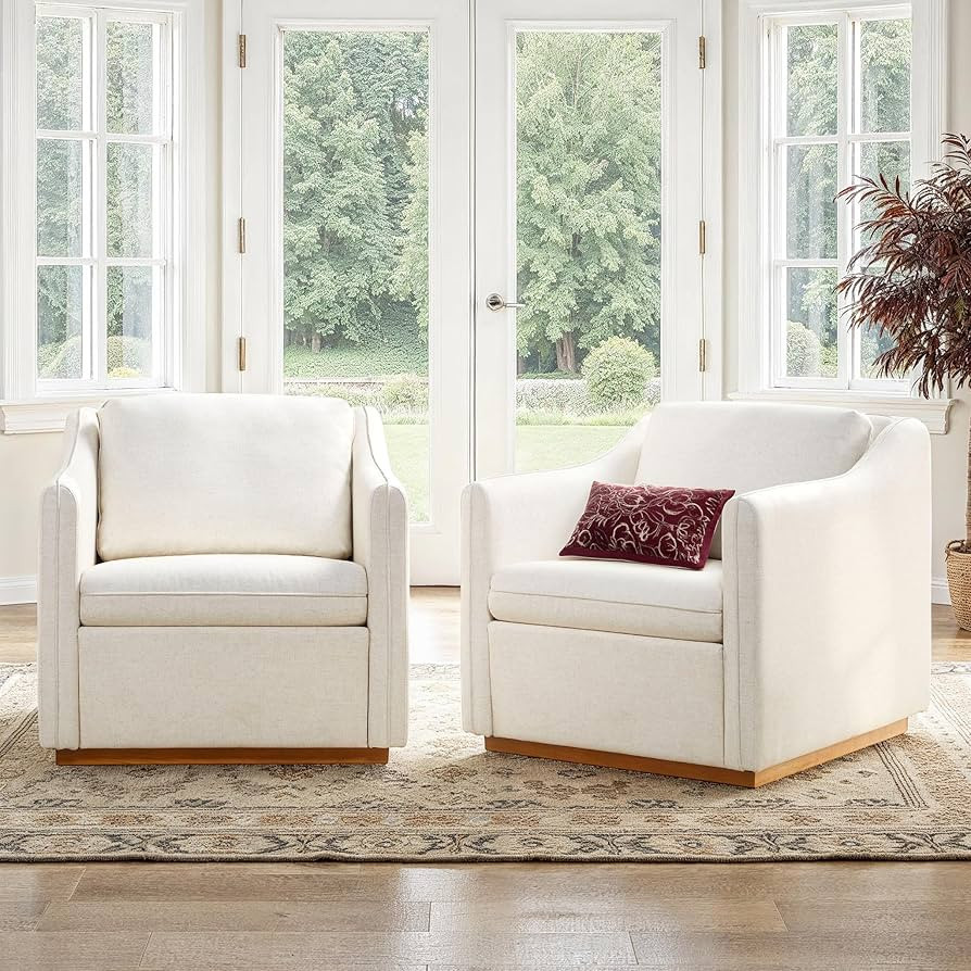 Walker Edison Nash Modern Farmhouse Linen Swivel Accent Chairs, 2-Pack, Cream | Amazon (US)
