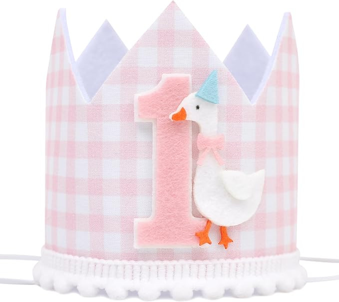 One Silly Goose 1st Birthday Crown Hat - Pink Gingham Goose Birthday Crown, Silly Little Goose Fi... | Amazon (US)