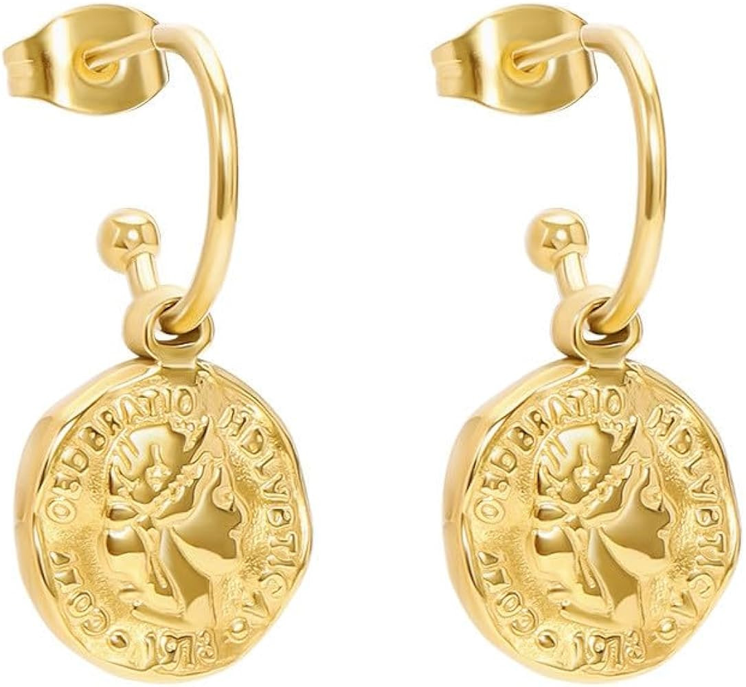 TUUAOW Gold Earrings for Women Trendy, 18K Gold Plated Lightweight Queen Retro Earrings | Chunky ... | Amazon (US)