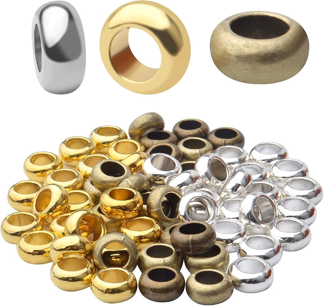 Aylifu 60pcs Rondelle Large Hole Spacer Beads Tibetan European Spacer Loose Hole Metal Beads for ... | Amazon (US)