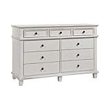 Benjara 9 Drawer Farmhouse Style Dresser with Metal Knobs and Tapered Feet, White | Amazon (US)