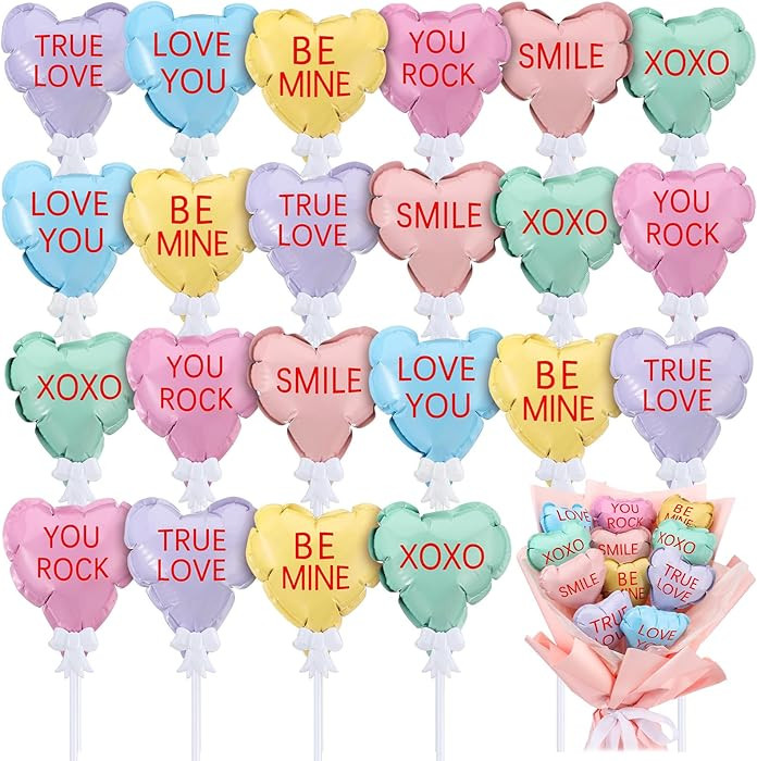 Gemscream 24 Pcs Valentine‘s Day Conversation Heart Balloons Self Inflatable Heart Balloons wit... | Amazon (US)