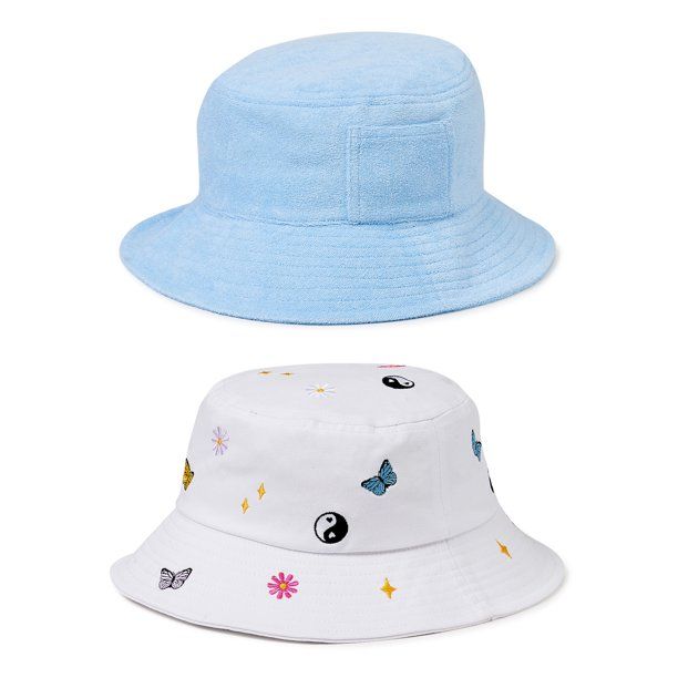 No Boundaries Women's French Terry and Icons Bucket Hat, 2-Pack - Walmart.com | Walmart (US)