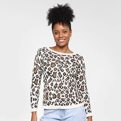 Blusa Tricô Mercatto Animal Print Onça Feminina - Feminino | Netshoes (BR)