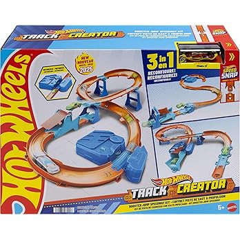Hot Wheels Toy Car Track Set, Deluxe Building Box with Motorized Booster, 1:64 Scale Vehicle, Spe... | Amazon (US)