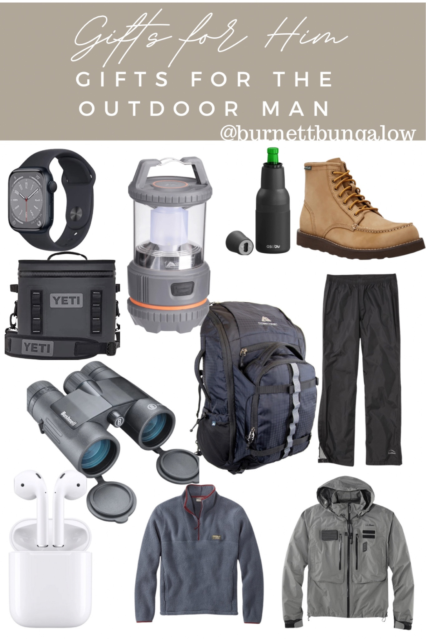 Gift guide for him. Gifts for the outdoors men in your life. Gifts for him, gifts for dad, outdoors men, gift guide, gifts for men, binoculars, cooler, men’s boots, flashlight, Apple Watch 

#LTKCyberweek #LTKmens #LTKGiftGuide