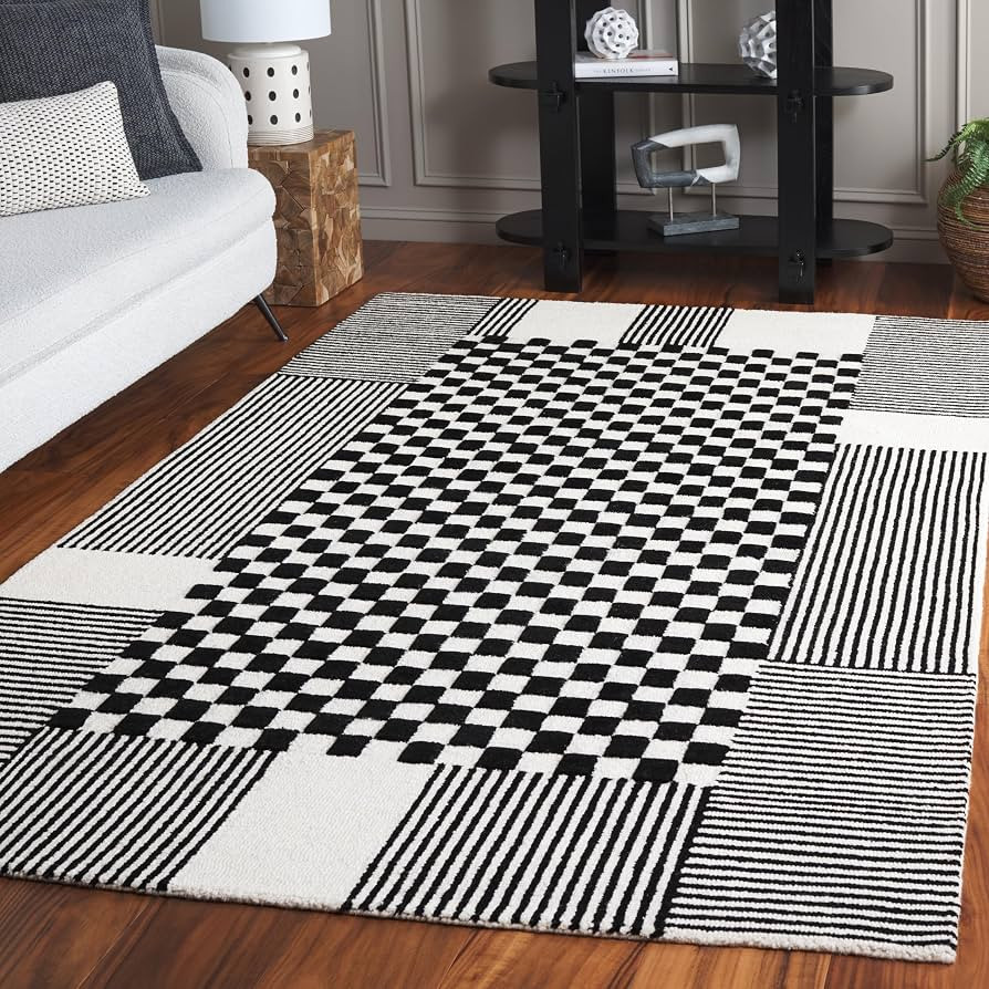 SAFAVIEH Area Rug 8x10 - Genre Collection - Large - Black & Ivory, Handmade Wool, Checkered Desig... | Amazon (US)