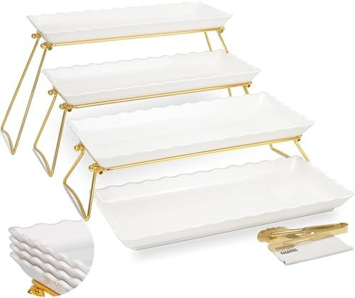 Extra Large 4 Tier Serving Tray Set, 34x22x10 inch Wave Edge Melamine Dessert Table Display Set, ... | Amazon (US)