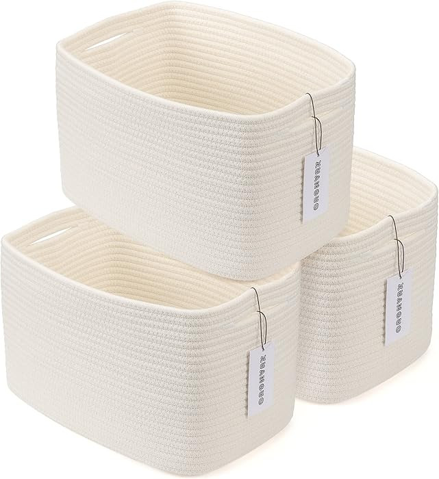 Cotton Rope storage Basket Bins Woven Basket for Organizing Shelves 15X10X9.3" Rectangle Decorati... | Amazon (US)