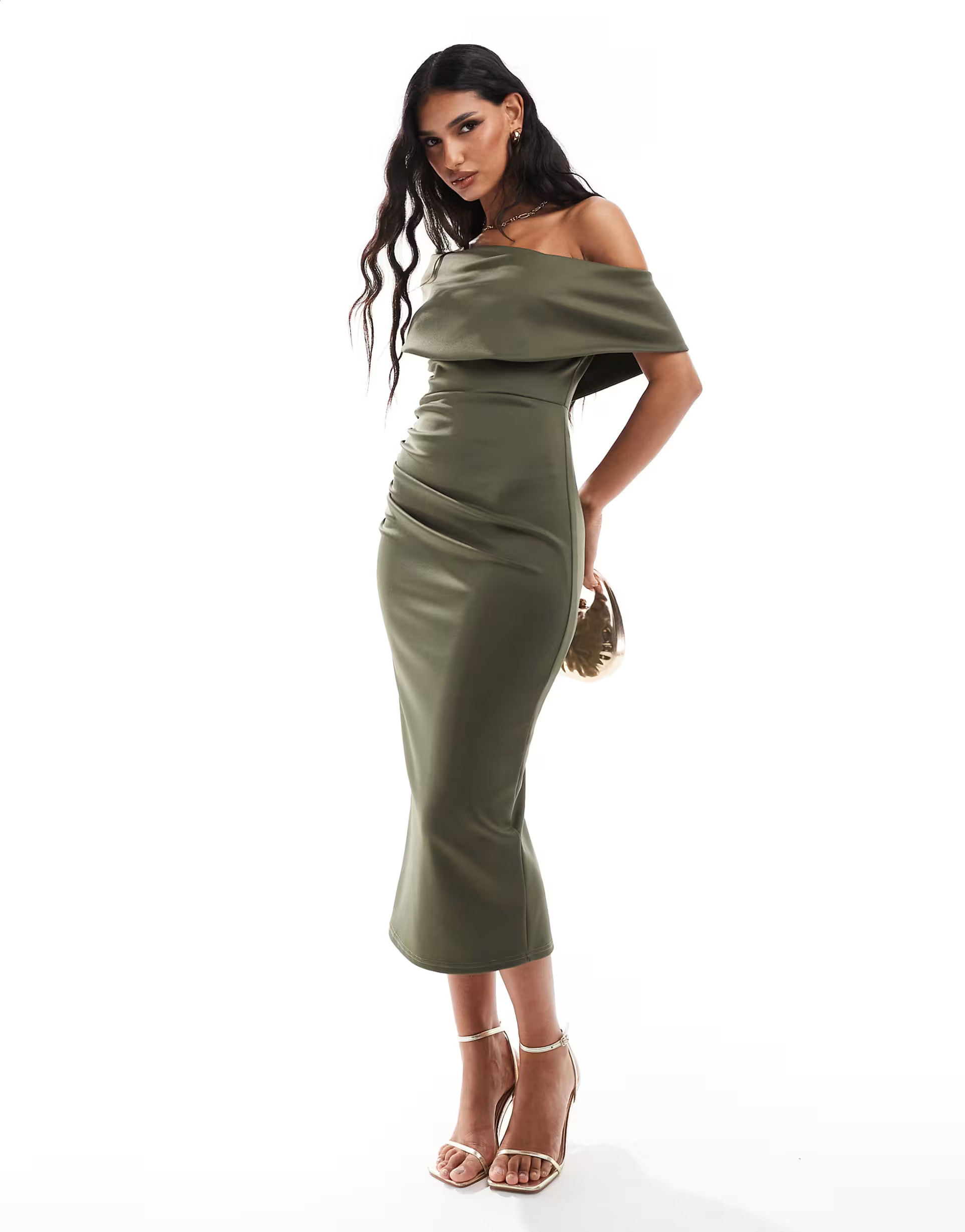 True Violet drape shoulder midaxi dress in olive | ASOS (Global)