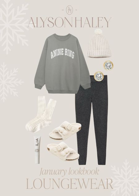 Winter loungewear outfit idea. Cozy knit leggings and Anine Bing sweatshirt. 

#LTKstyletip #LTKbeauty #LTKSeasonal