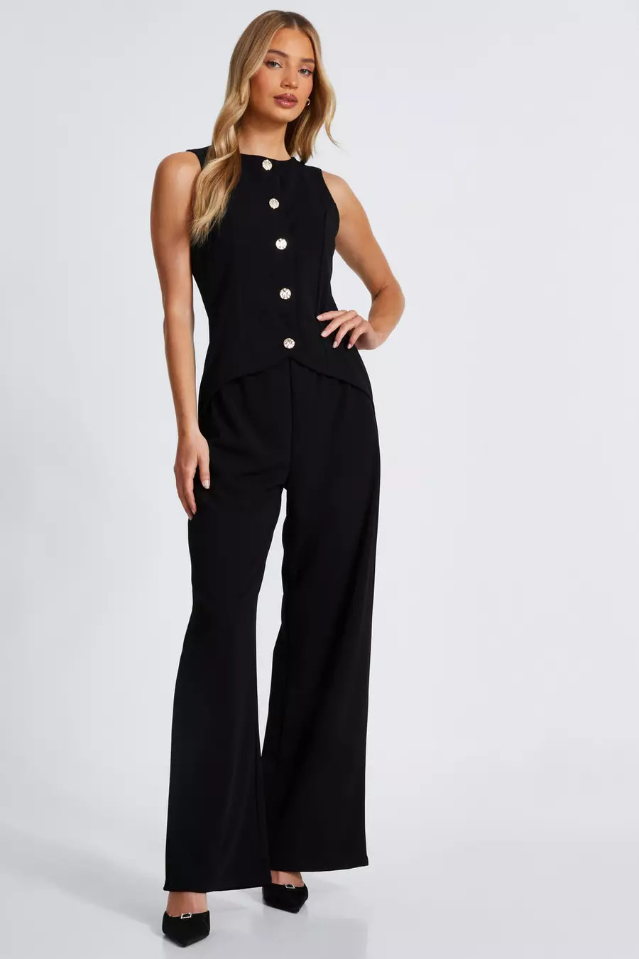 Black Waistcoat Jumpsuit | Quiz Clothing