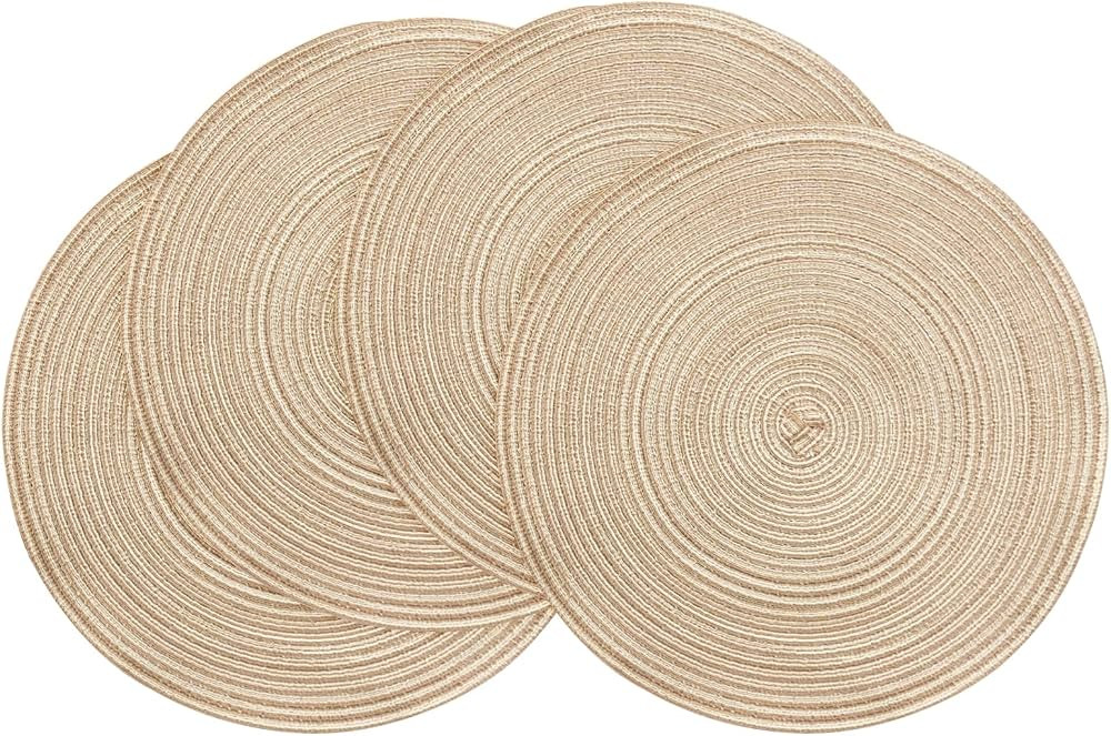 Floroom 15 Inch Round Braided Placemats Set of 4, Washable Heat Resistant Cotton Polyester Circle... | Amazon (US)