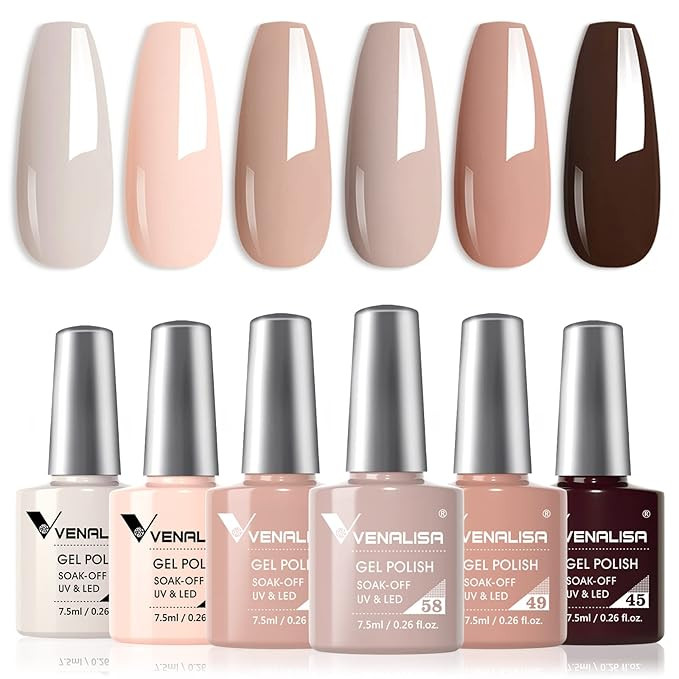 VENALISA Gel Nail Polish Set- 6 Colors Nude Gel Polish All Seasons Skin Tones Neutral Pink Brown ... | Amazon (US)