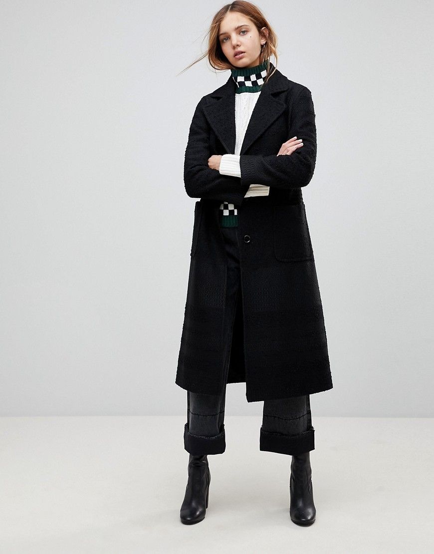 Helene Berman Wool Blend Longline Belted Coat - Black | ASOS US