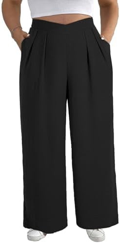Eytino Womens Plus Size Wide Leg Pants Crossover Waist Pleated Front Casual Work Pants Lounge Tro... | Amazon (US)