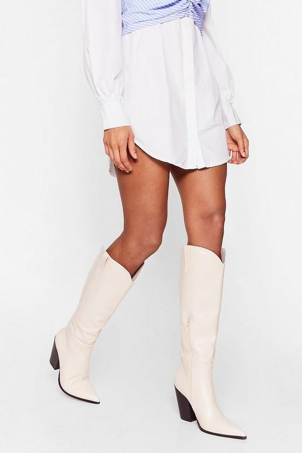 Faux Leather Western Knee High Heeled Boots | Nasty Gal (US)