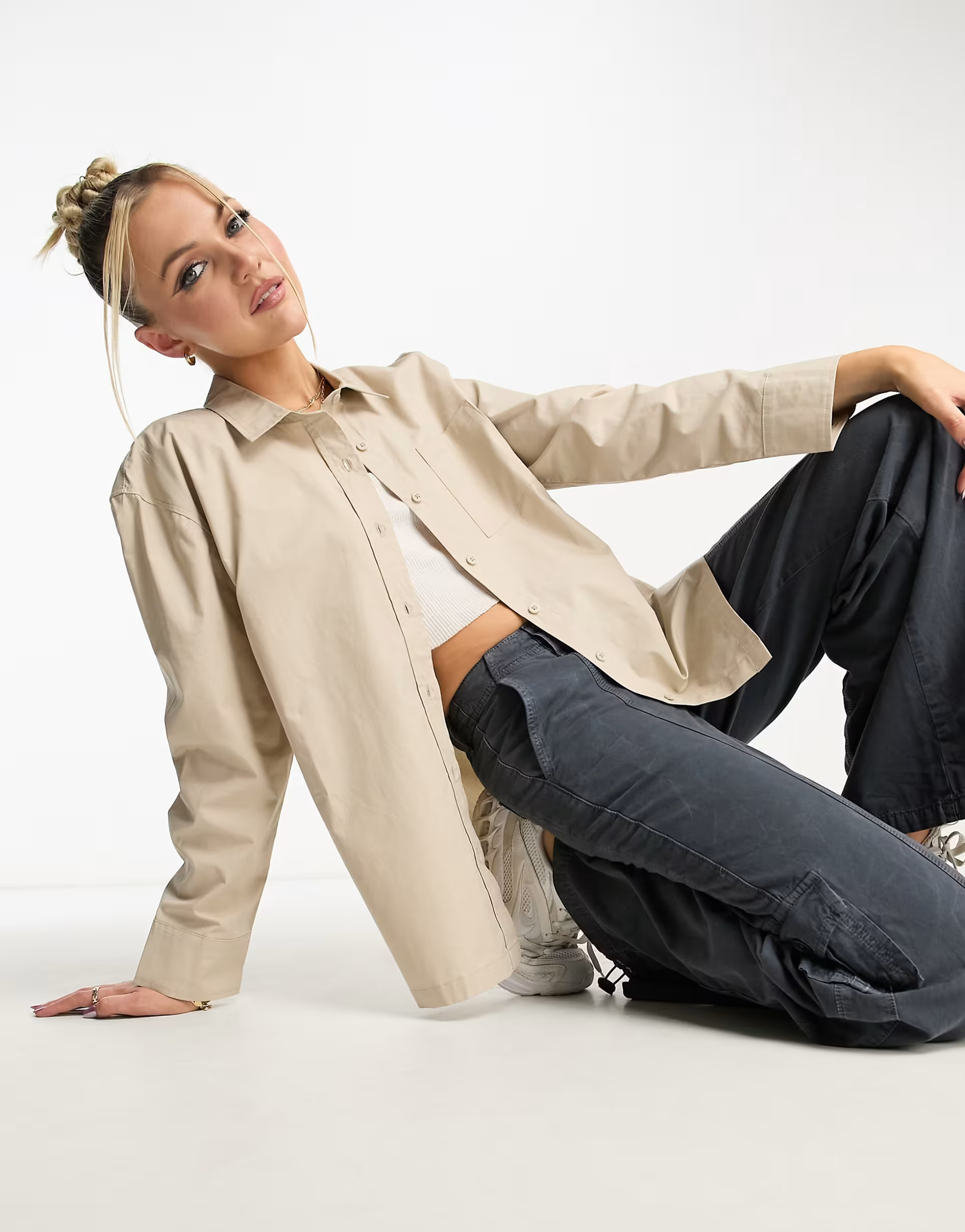 COLLUSION boxy shirt in beige | ASOS (Global)