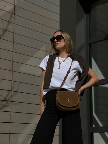 SPRING STREET STYLE | The Perfect Slimming Wide Leg Pants with Stretch | Franne Golde | Suede Crossbody Bag with Gold Detailing | Little Liffner | The Perfect White Tee | Leset | Mesh, Pointed Toe Shoes | Kitten Heels For Spring and Summer 2024 | M.GEMI 

#LTKstyletip #LTKshoecrush #LTKSeasonal