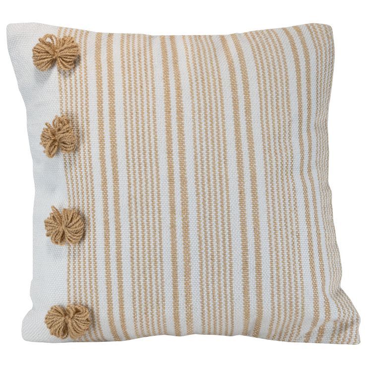 Brown Striped Hand Woven 18x18" Outdoor Decorative Throw Pillow with Pulled Yarn Bouquets - Fores... | Target