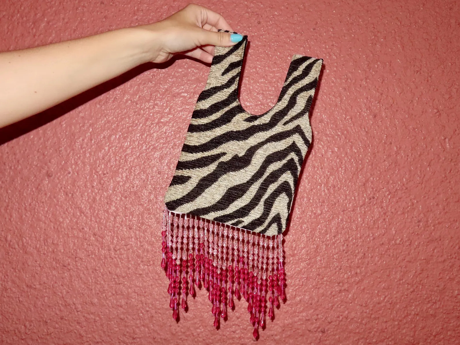 Zebra Print Mini Handbag Knot Bag with Fringe Beaded Trim | Etsy (Global)