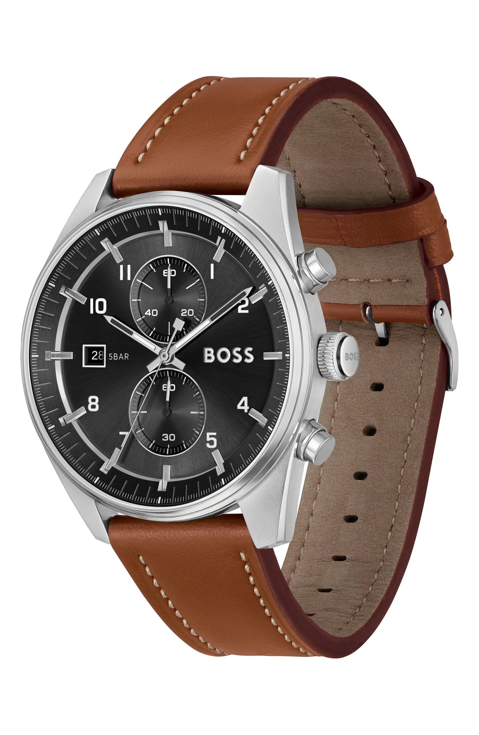 BOSS Skytraveller Chronograph Leather Strap Watch, 41mm | Nordstrom | Nordstrom
