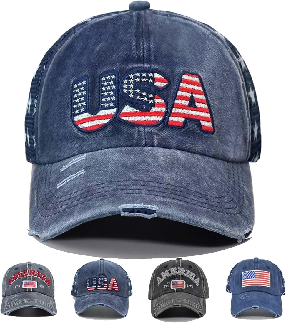 American Flag Hats Patriotic Vintage Adjustable Baseball Trucker Hat for Man Women | Amazon (US)