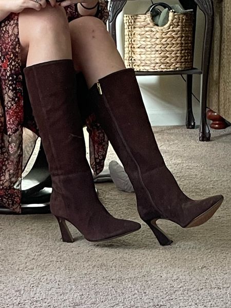 These brown suede boots are co fabulous for fall, currently on major sale! I got my true size, but you could also side up half a size if you like a little extra room in heels or boots. 
.
Knee high boots brown boots 
Fall fashion fall outfit fall transitional layering

#LTKSeasonal #LTKshoecrush #LTKsalealert