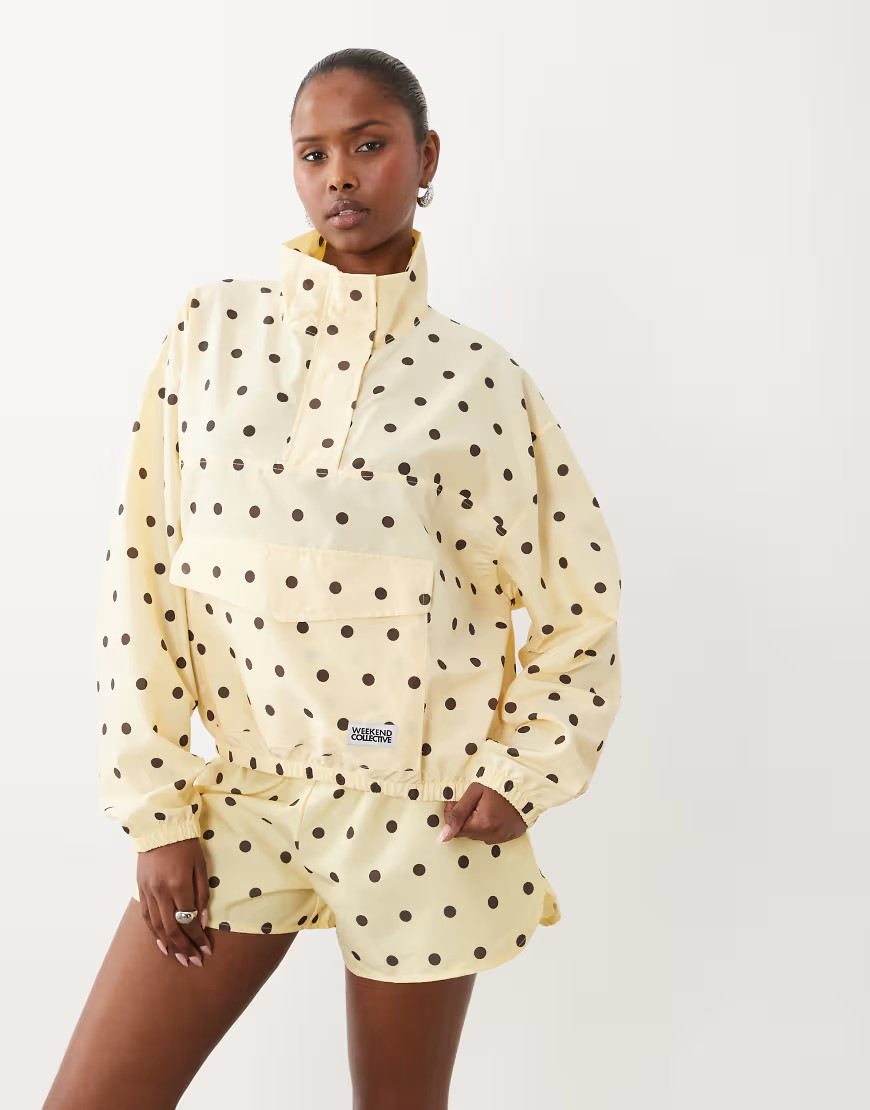 Weekend Collective co-ord track jacket in buttermilk polka dot print-Yellow | ASOS (Global)