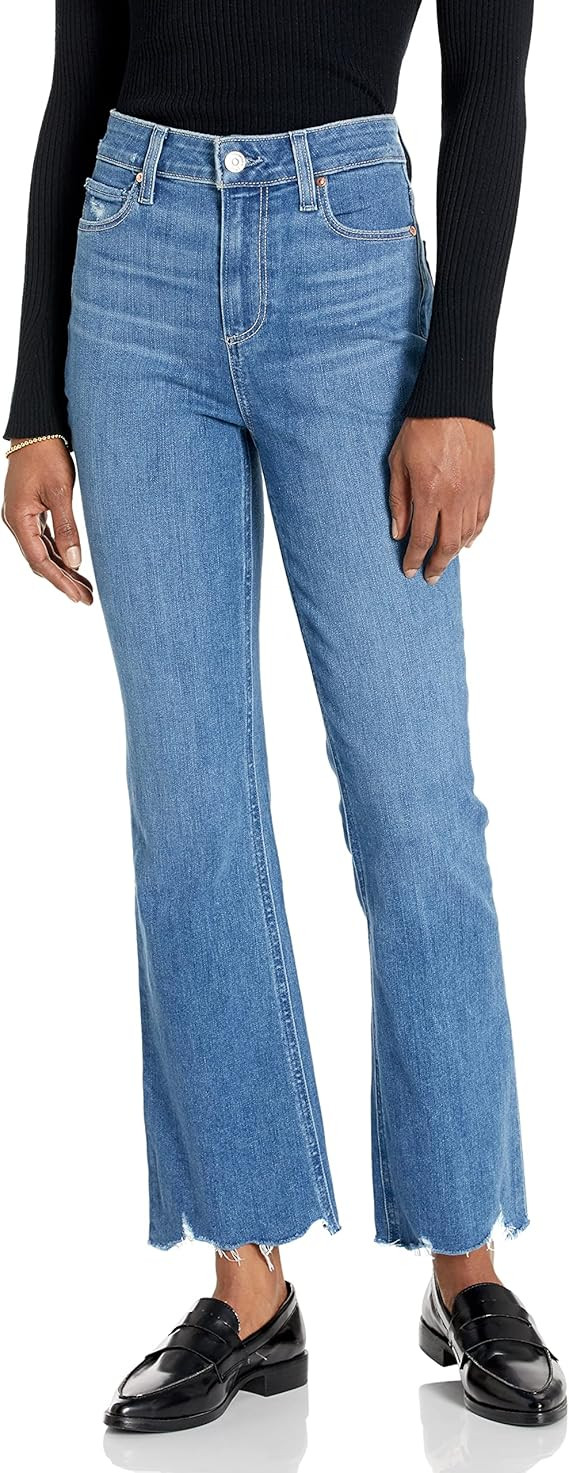 PAIGE Women's Claudine High Rise Flare Ankle Length in Empire Rowdy Hem | Amazon (US)