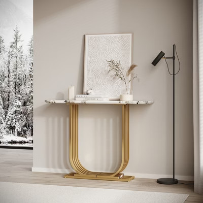 KWPZQEB Modern Console Table, Metal Entryway Table with Faux Marble Tabletop & U-Shaped Legs, Entryway Furniture, Narrow Console Stand for Hallway | Target