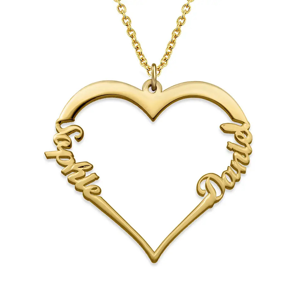 Contour Heart Pendant Necklace with Two Names in 18k Gold Plating | MYKA