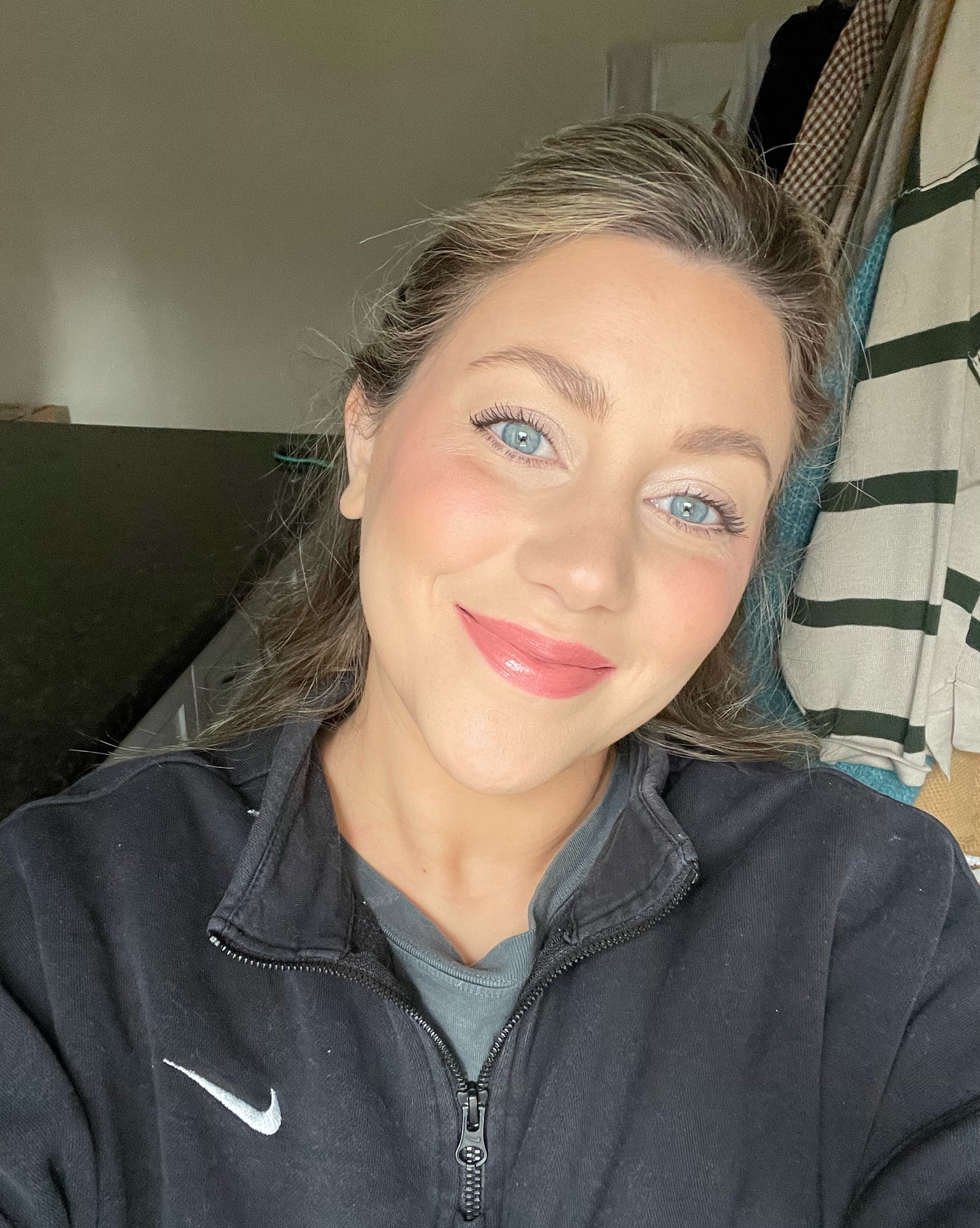 Makeup #tarte code: THEBLOOMINGNEST 
Watercolor cheek and lip in color Sun Flush - then topped with lip quench in color nude. Eye shadow is the lightest color in the palette I have linked! 

#LTKsalealert #LTKbeauty #LTKGiftGuide