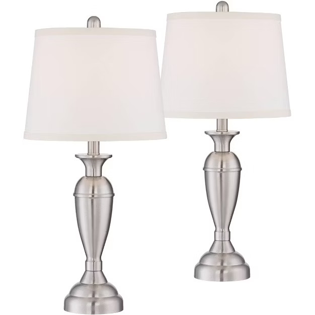 Regency Hill Modern Table Lamps 25" High Set of 2 Brushed Steel Metal White Drum Shade for Living... | Target