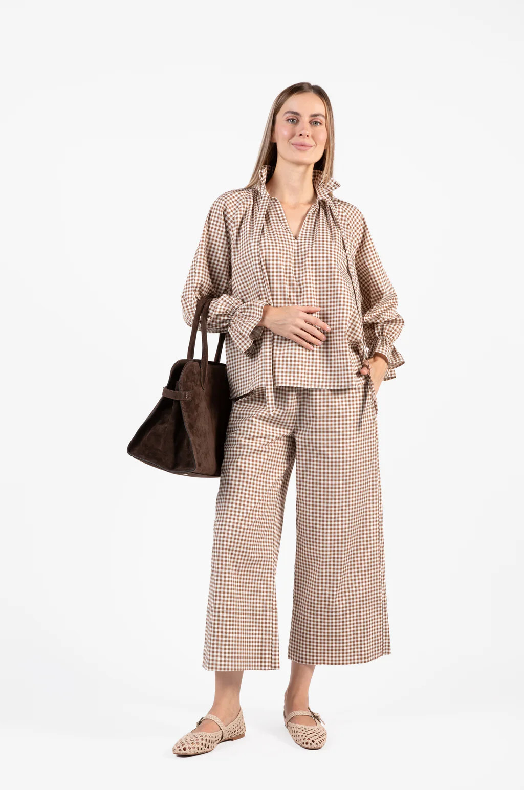 Juliette Pant Set - Gingham in Tudor Brown | Quiet Culture