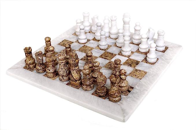 RADICALn White and Fossil Coral Weighted Handmade Marble Popular Classic Tournament Chess Play Game  | Amazon (US)