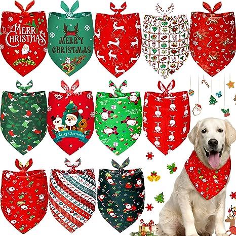 12 Pieces Dog Bandana Triangle Bandana Triangle Scarf Bibs Kerchief with Christmas Styles for Chr... | Amazon (US)