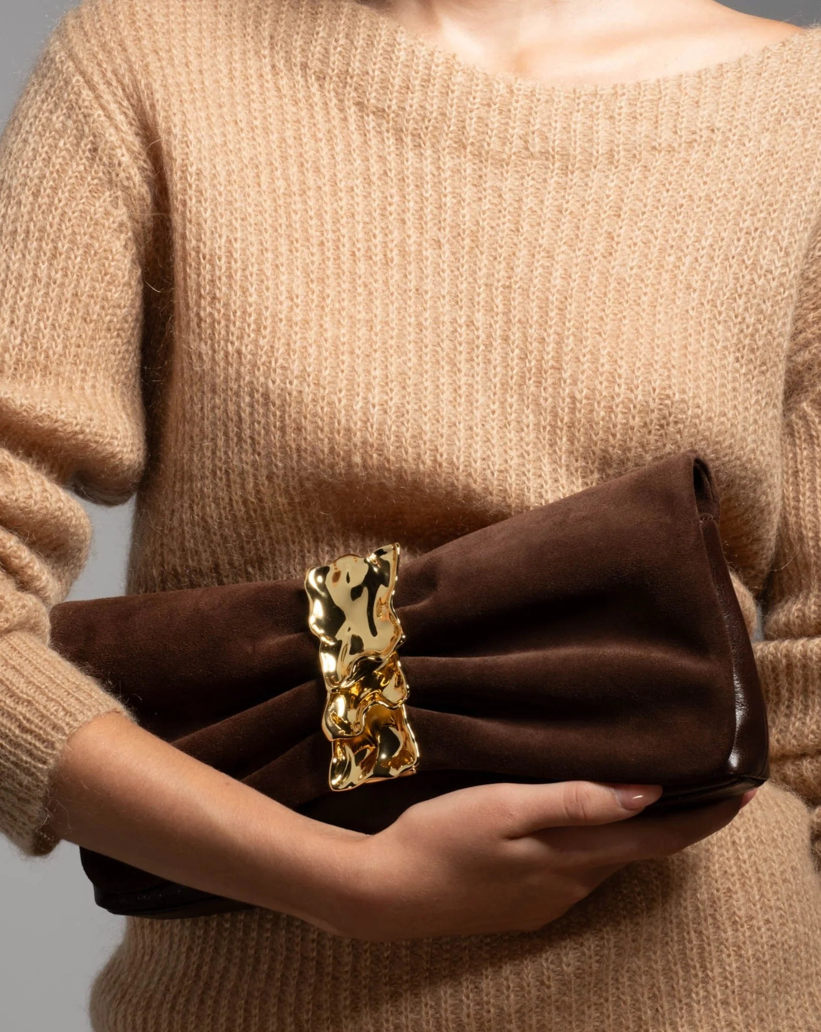 Alexis Bittar Gold Ribbon Convertible Shoulder Bag- in Chocolate | Statement Jewelry from Alexis Bittar | Alexis Bittar