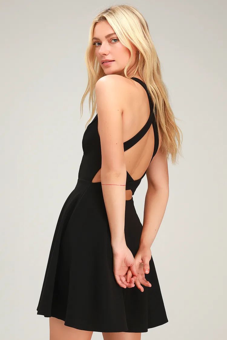 Katrina Black Strappy Sleeveless Skater Dress | Lulus
