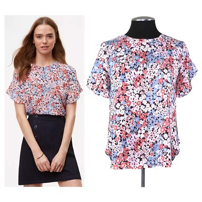 LOFT - Petite Petal Sleeve Floral Clean Tee - Petite Extra Small PXS - EUC $49 | eBay US