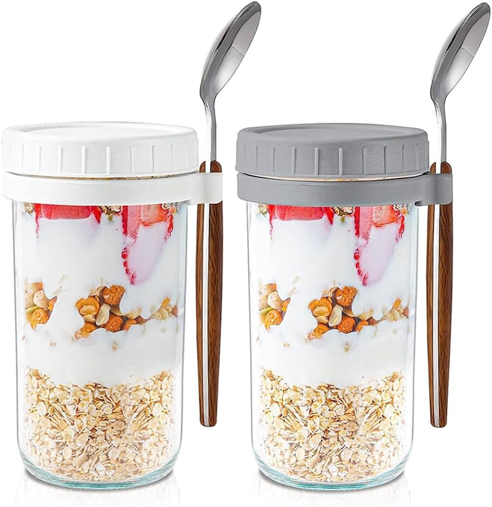 YehTrum Overnight Oats Containers with Lids and Spoon, 2 Packs 22 oz Glass Mason Jars for Overnig... | Amazon (US)