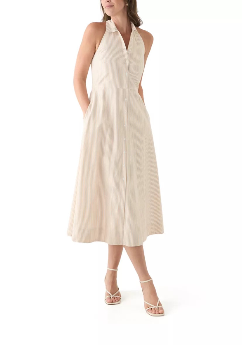 Women's Sleeveless Halter Yarn Dyed Shirtdress | Belk