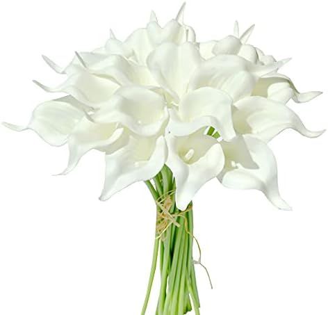 Mandy's 20pcs Pure White Flowers Artificial Calla Lily Silk Flowers 13.4" for Home Kitchen & Wedding | Amazon (US)