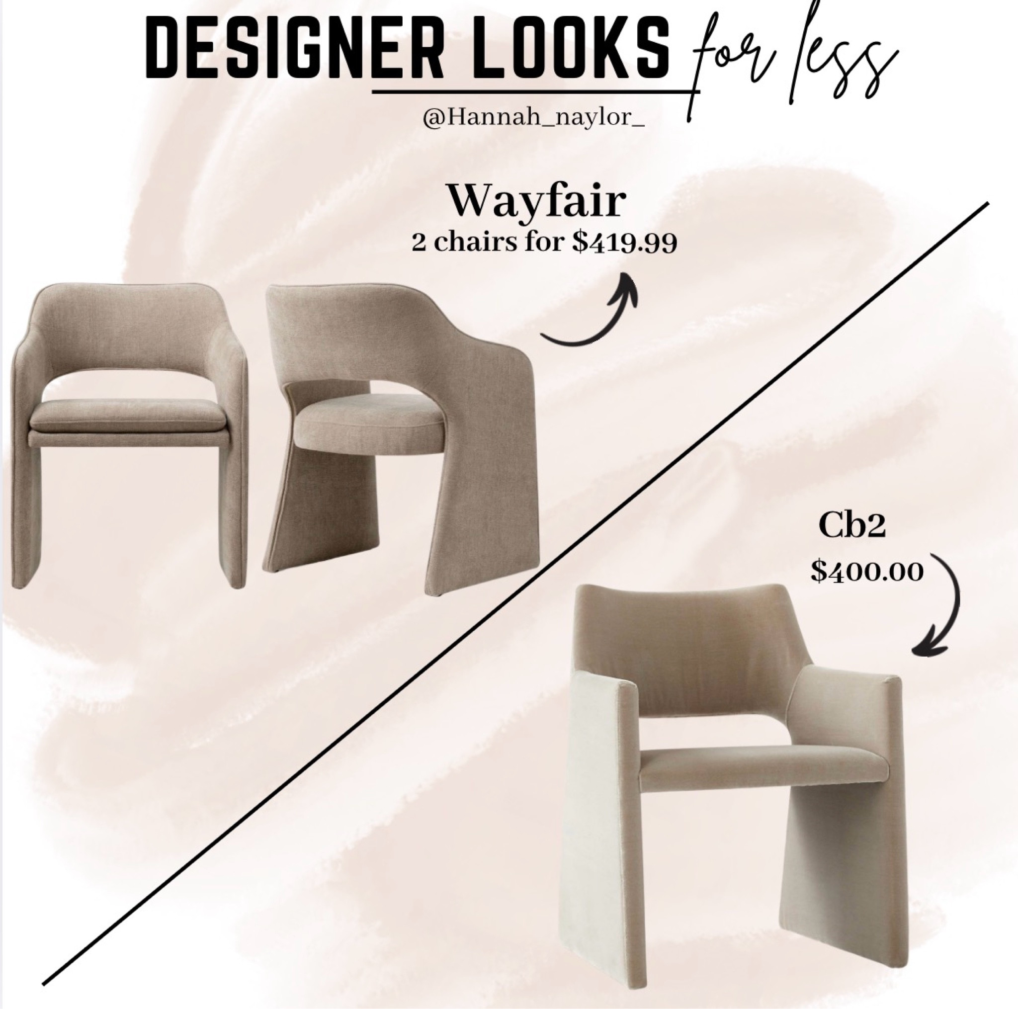 If you love the look of the CB2 Foley chair, I found a very similar option on Wayfair. You get 2 chairs for the price of one from CB2. Comes in a variety of colors! #lookforless #home #dup3 