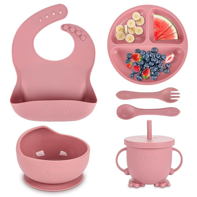 Silicone Baby Feeding Set|Baby Led Weaning Supplies Set|Suction Baby Plate Bowl Set with Bib Spoo... | Amazon (US)